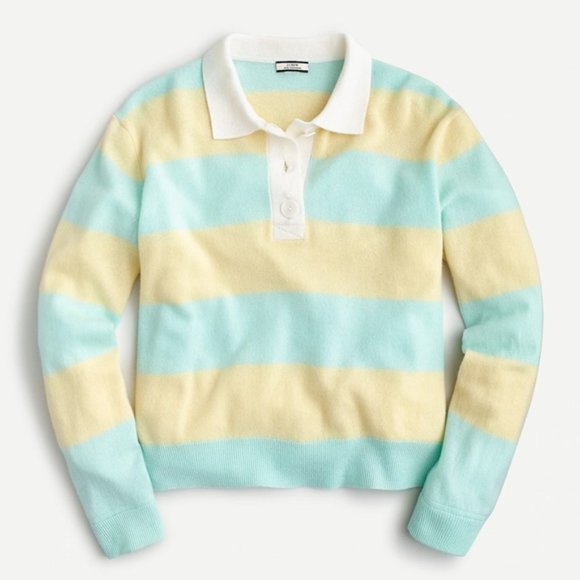 J. Crew Collared Cashmere Sweater in Rugby Stripe - Picture 2 of 7